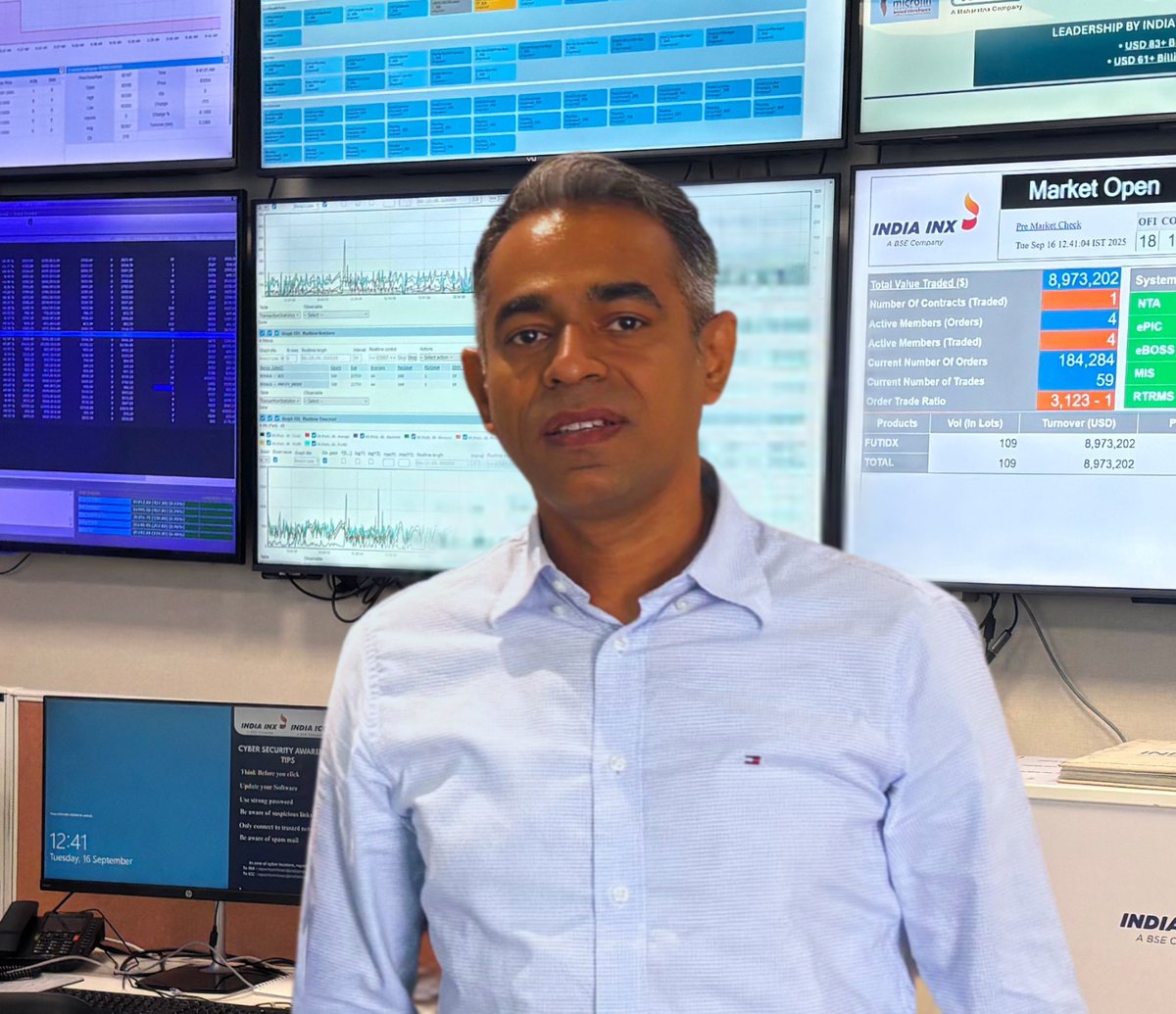 Deepak Iyengar, Founder of iCatalyst Capital, at the India INX trading floor